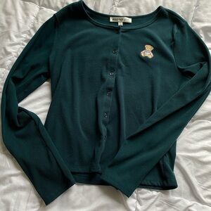 Madden Girl Teal Cardigan with Bear Detail